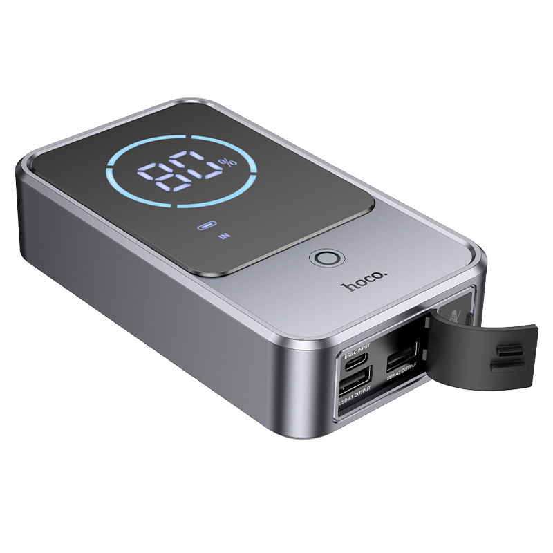 Пусковое устройство (бустер) + Внешний Аккумулятор Hoco QS7 10000 mAh (18W, PD, Type-C, LCD) Серый