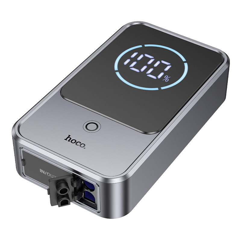 Пусковое устройство (бустер) + Внешний Аккумулятор Hoco QS7 10000 mAh (18W, PD, Type-C, LCD) Серый