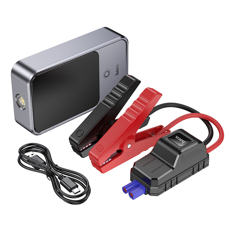 Пусковое устройство (бустер) + Внешний Аккумулятор Hoco QS7 10000 mAh (18W, PD, Type-C, LCD) Серый