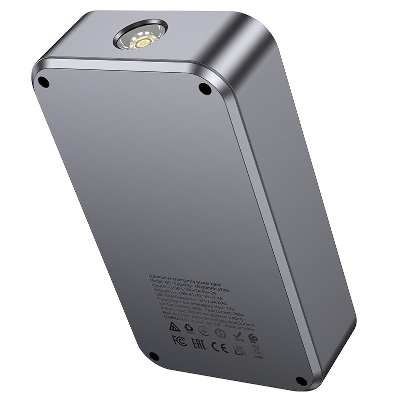 Пусковое устройство (бустер) + Внешний Аккумулятор Hoco QS7 10000 mAh (18W, PD, Type-C, LCD) Серый