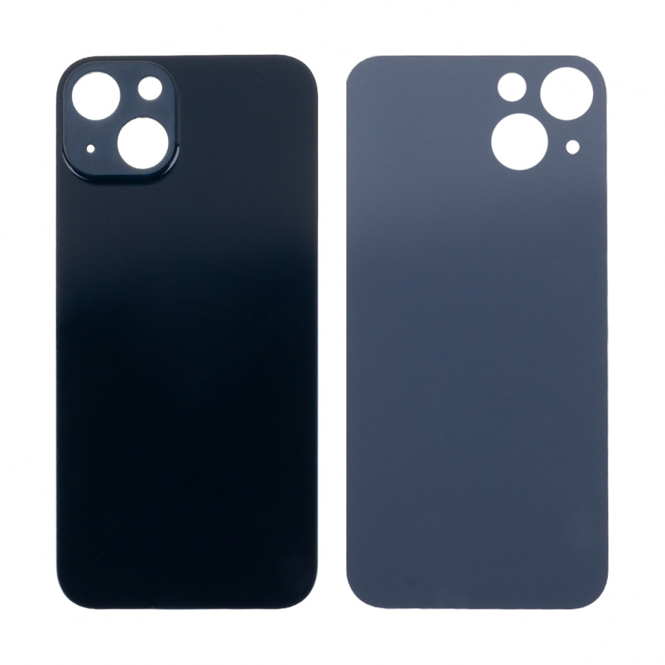 Задняя крышка для iPhone 13 Черный (стекло, узкий вырез под камеру, логотип) - Премиум