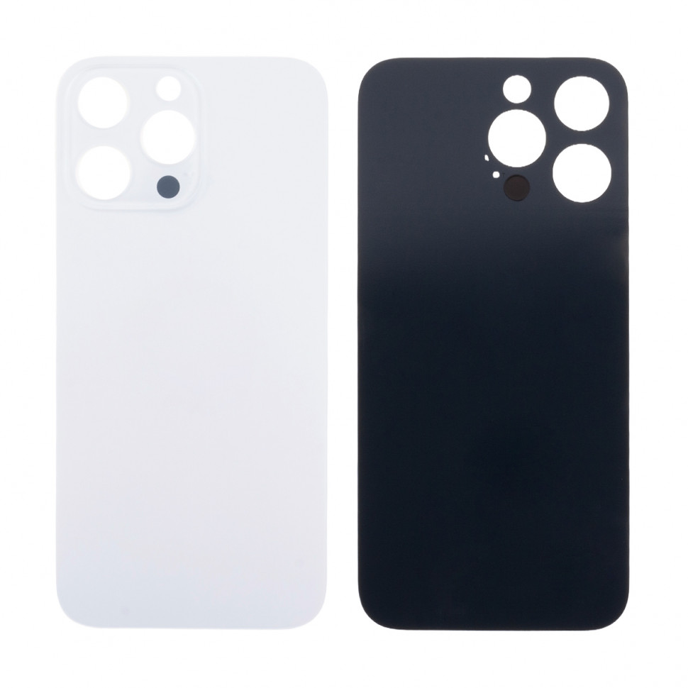 Задняя крышка для iPhone 14 Pro Max Белый (стекло, узкий вырез под камеру, логотип) - Премиум