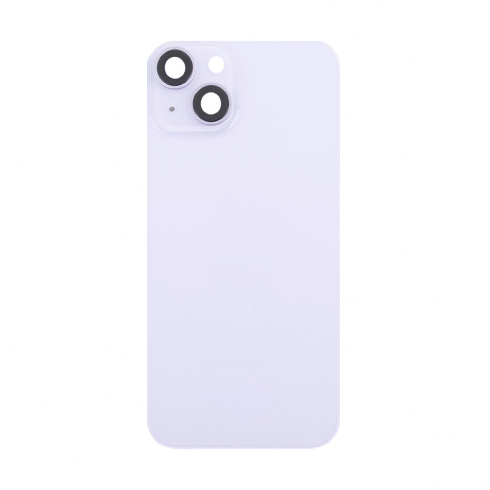 Задняя крышка для iPhone 14 (A2883) в сборе со стеклом камеры Фиолетовый (стекло, монолит, MagSafe, логотип) - Премиум