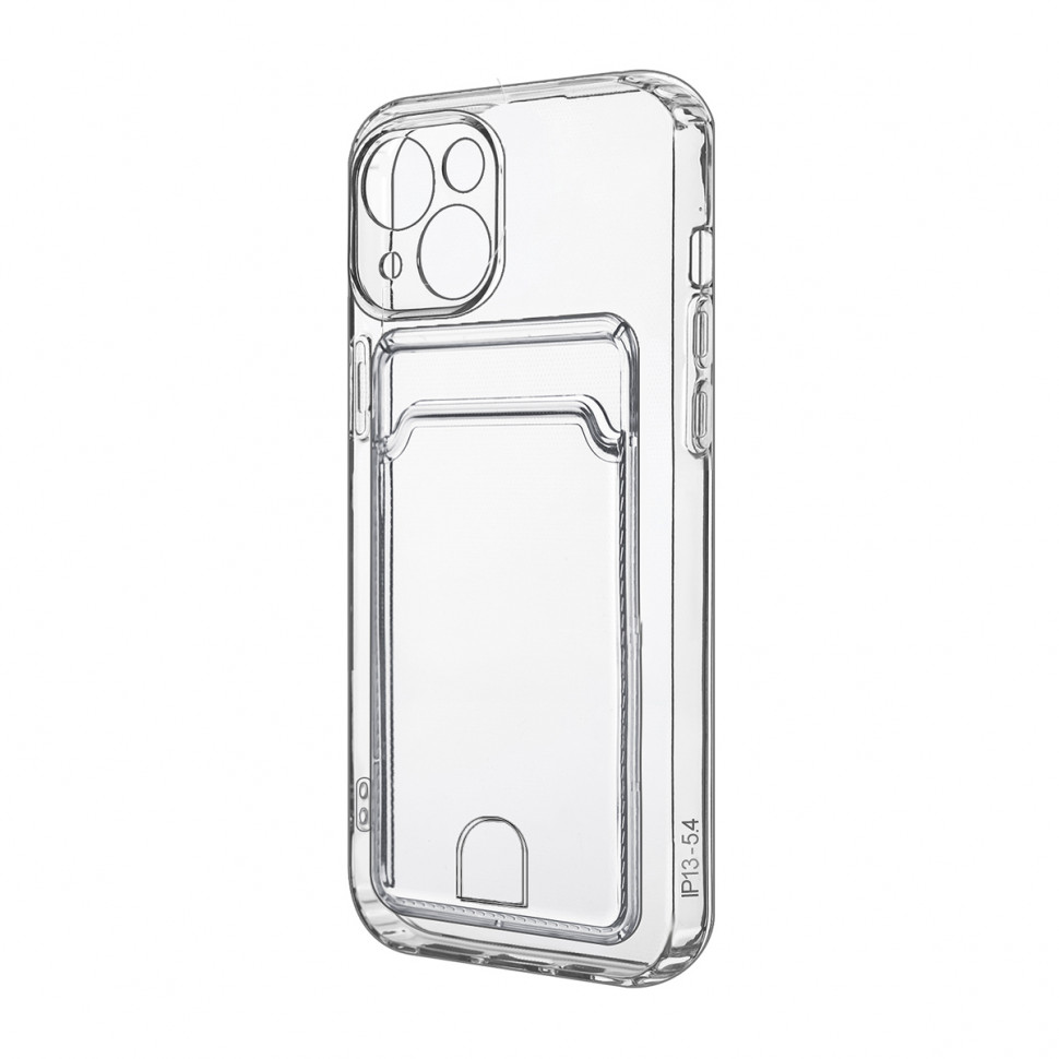 Чехол-накладка для iPhone 13 mini (с защитой камеры, карманом для карт, прозрачный)