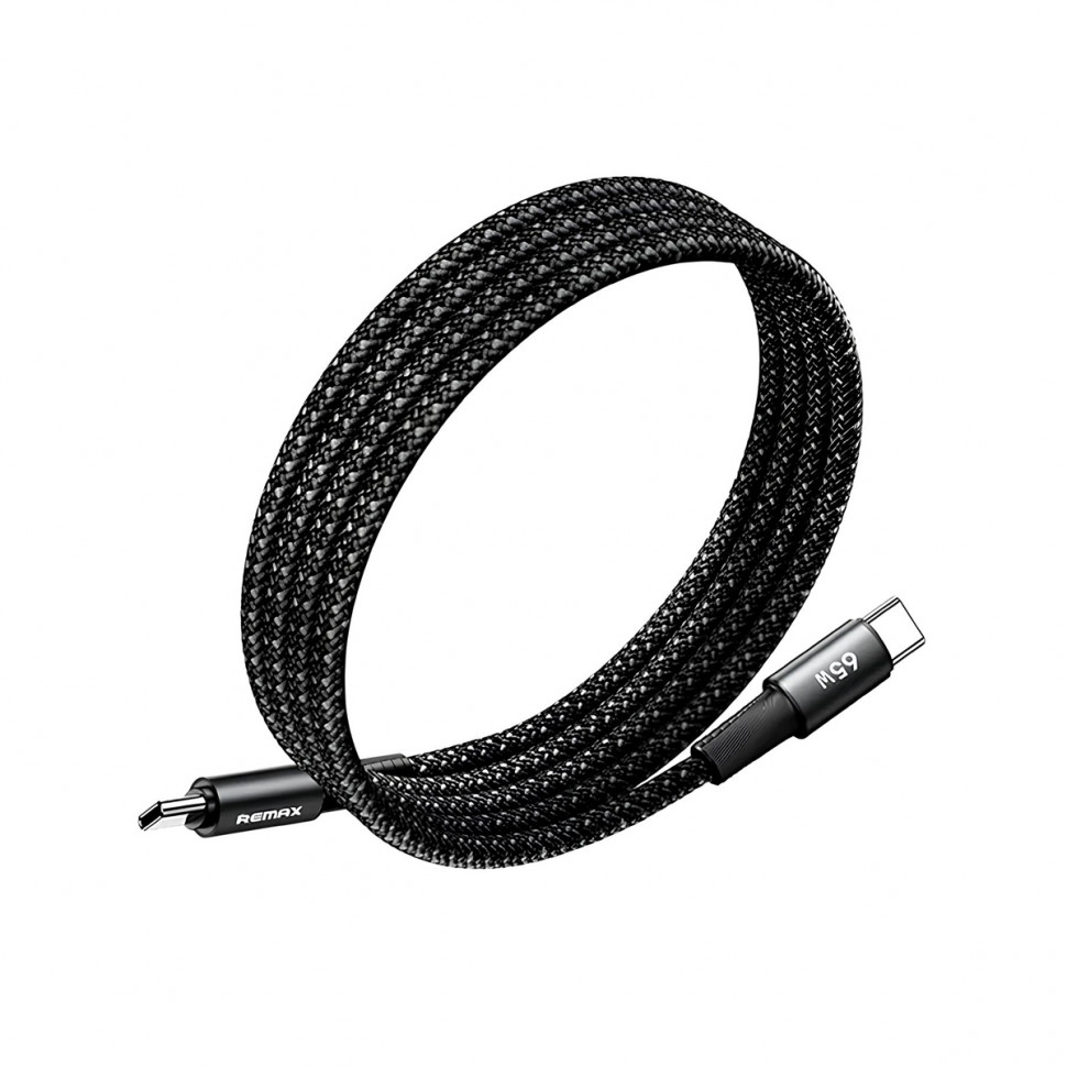 Кабель Type-C - Type-C Remax CB07 (65W, PD, оплетка нейлон, магнитное крепление, 1,2 м) Черный