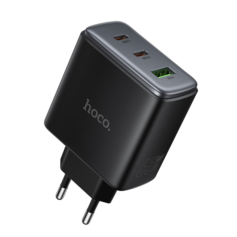 СЗУ USB/Type-C Hoco C160A (65W, QC3.0, PD, 3 порта) Черный