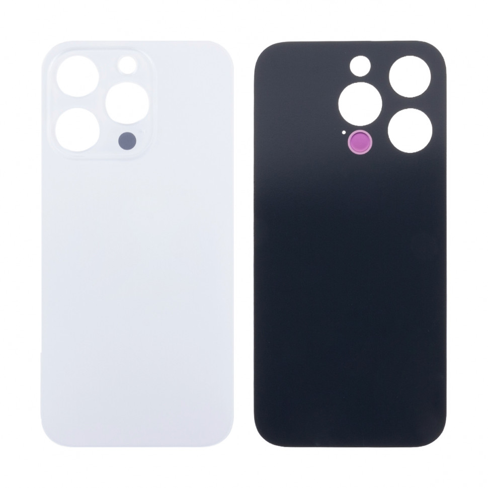 Задняя крышка для iPhone 14 Pro Белый (стекло, узкий вырез под камеру, логотип) - Премиум