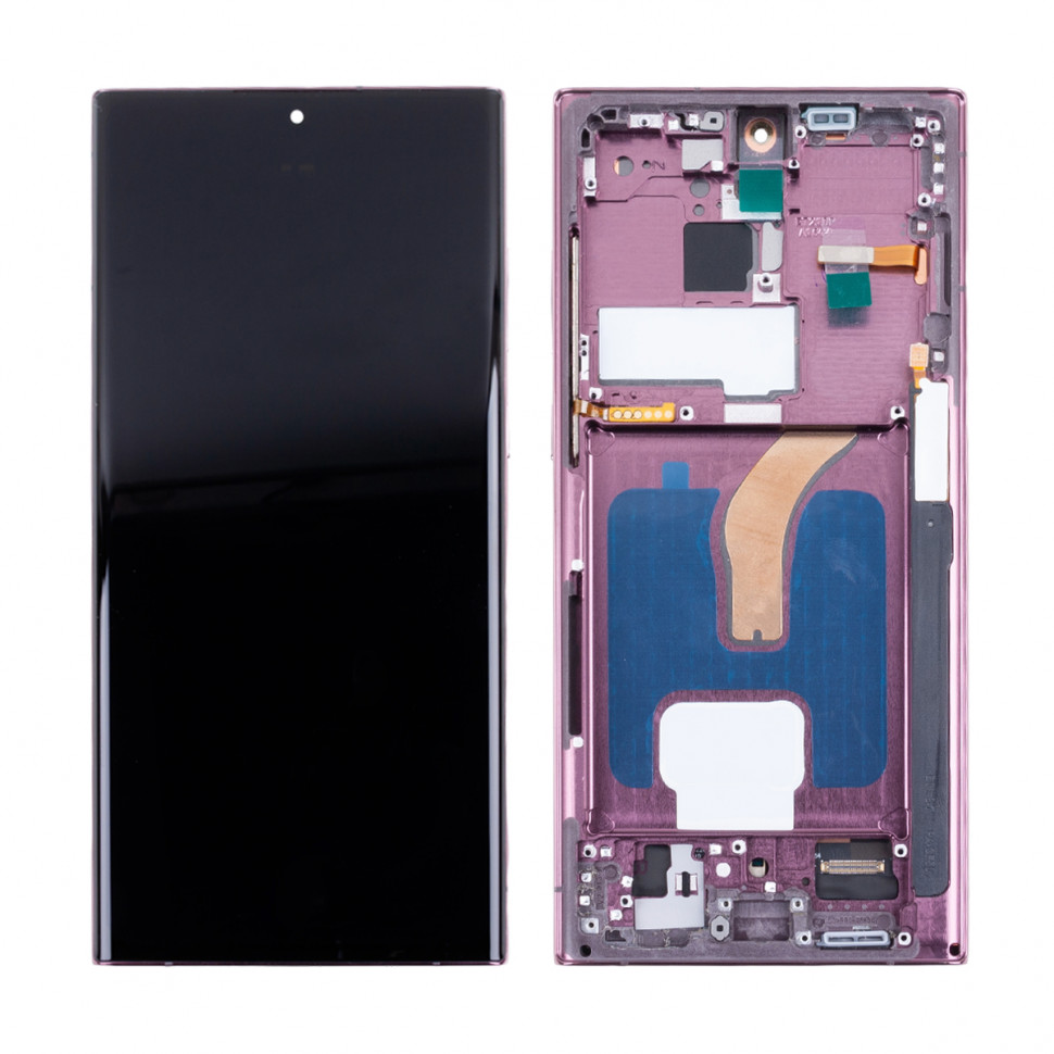 Дисплей с рамкой для Samsung S908B/S9080 (S22 Ultra) Бордовый OLED