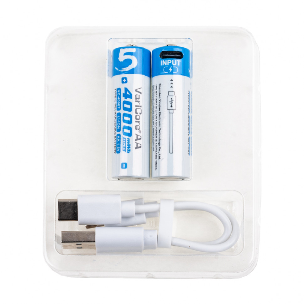 Аккумулятор "AA" VariCore Li-ion 1.5V 2600 mAh (2 шт, перезаряжаемые, зарядка через Type-C)