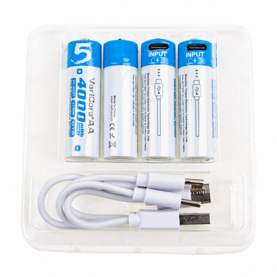 Аккумулятор "AA" VariCore Li-ion 1.5V 2600 mAh (4 шт, перезаряжаемые, зарядка через Type-C)