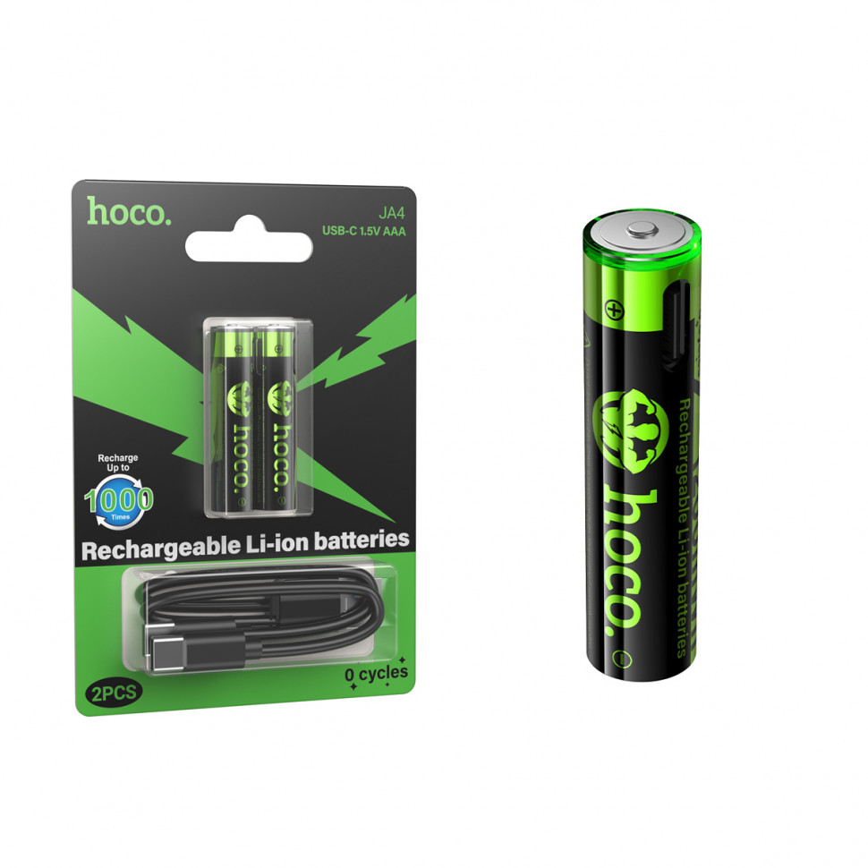 Аккумулятор "AAA" Hoco Li-ion 1.5V 800 mAh (2 шт, перезаряжаемые, зарядка через Type-C)