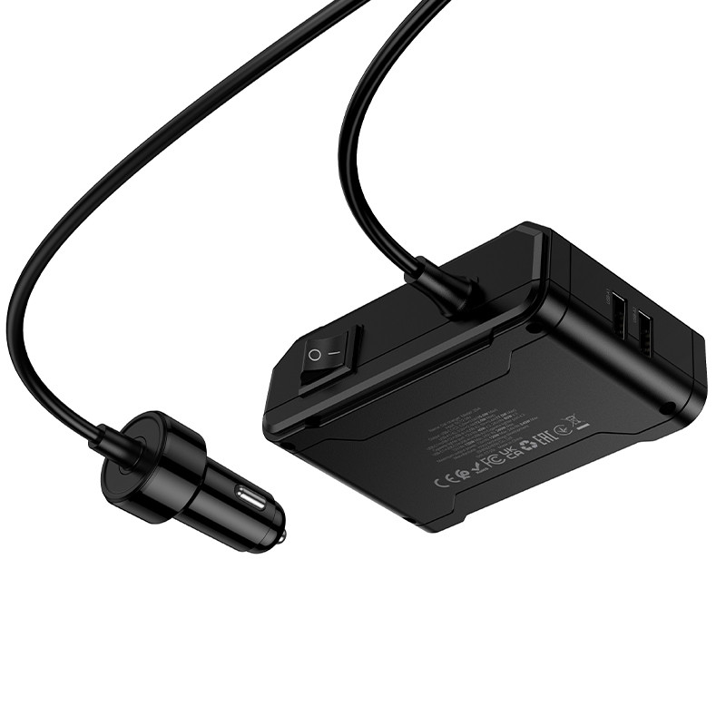 Автомобильный разветвитель прикуривателя Hoco Z64 (240W, 3 гнезда, 2Type-C) Черный