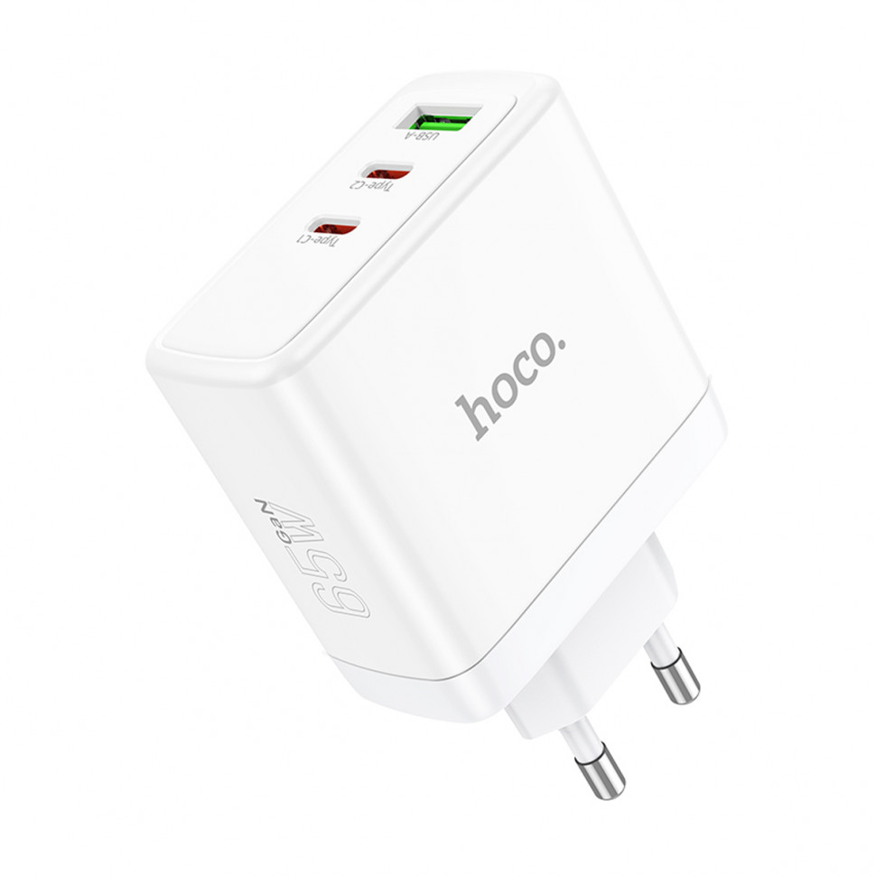СЗУ USB/Type-C Hoco N30 (65W, QС3.0, PD, 3 порта, GaN) Белый