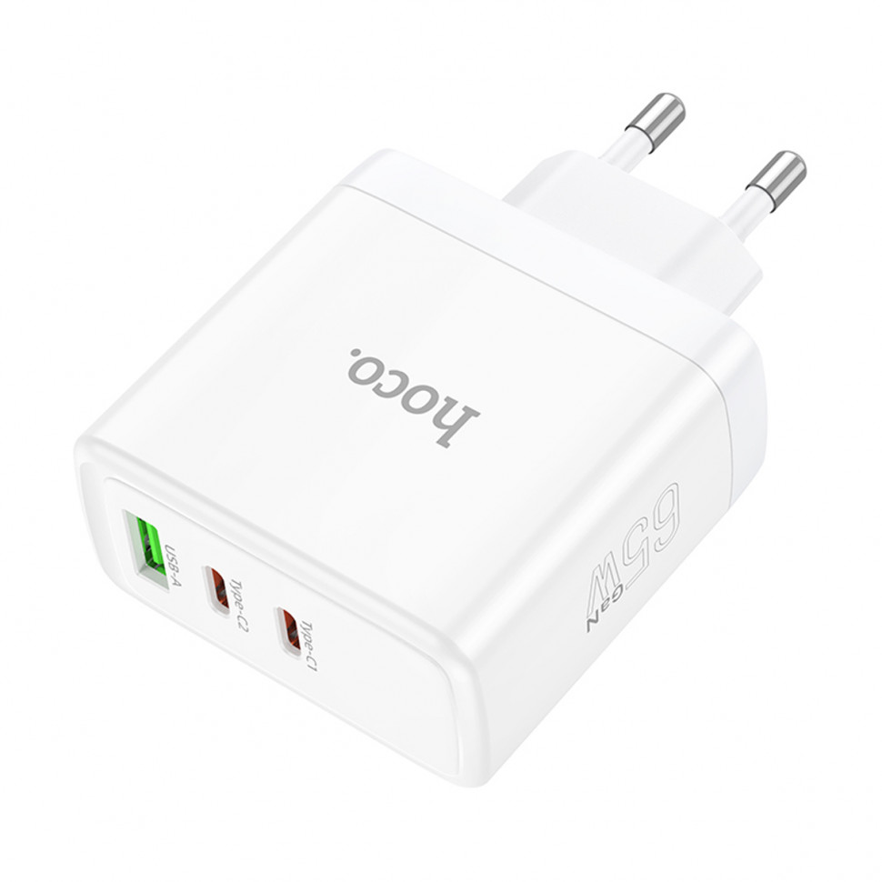 СЗУ USB/Type-C Hoco N30 (65W, QС3.0, PD, 3 порта, GaN) Белый