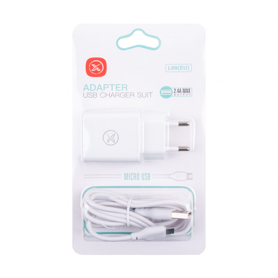 СЗУ USB XO L99 (12W, кабель MicroUSB) Белый