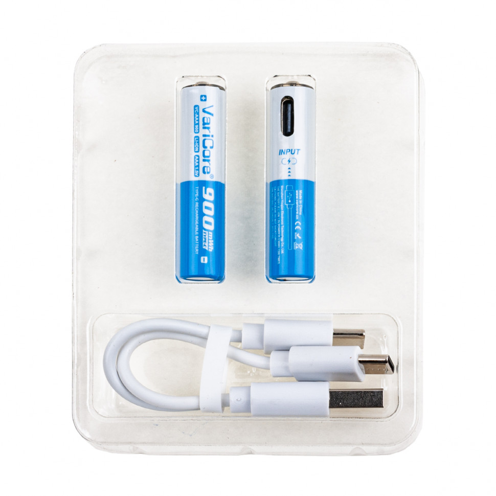 Аккумулятор "AAA" VariCore Li-ion 1.5V 600 mAh (2 шт, перезаряжаемые, зарядка через Type-C)