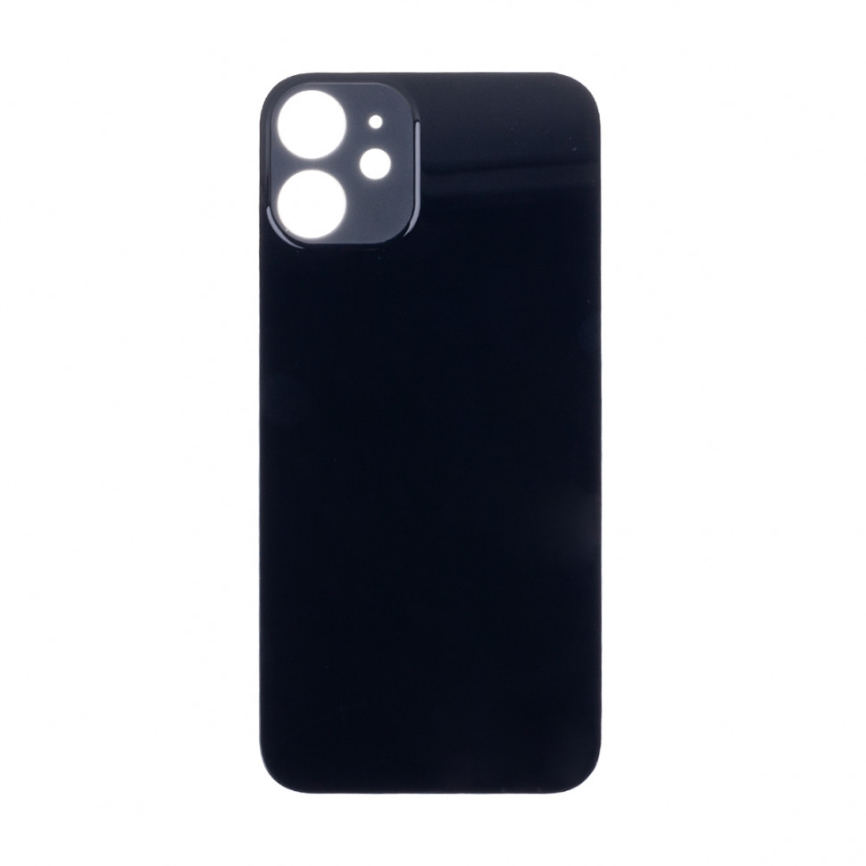 Задняя крышка для iPhone 12 mini Черный (стекло, широкий вырез под камеру, логотип) - Премиум