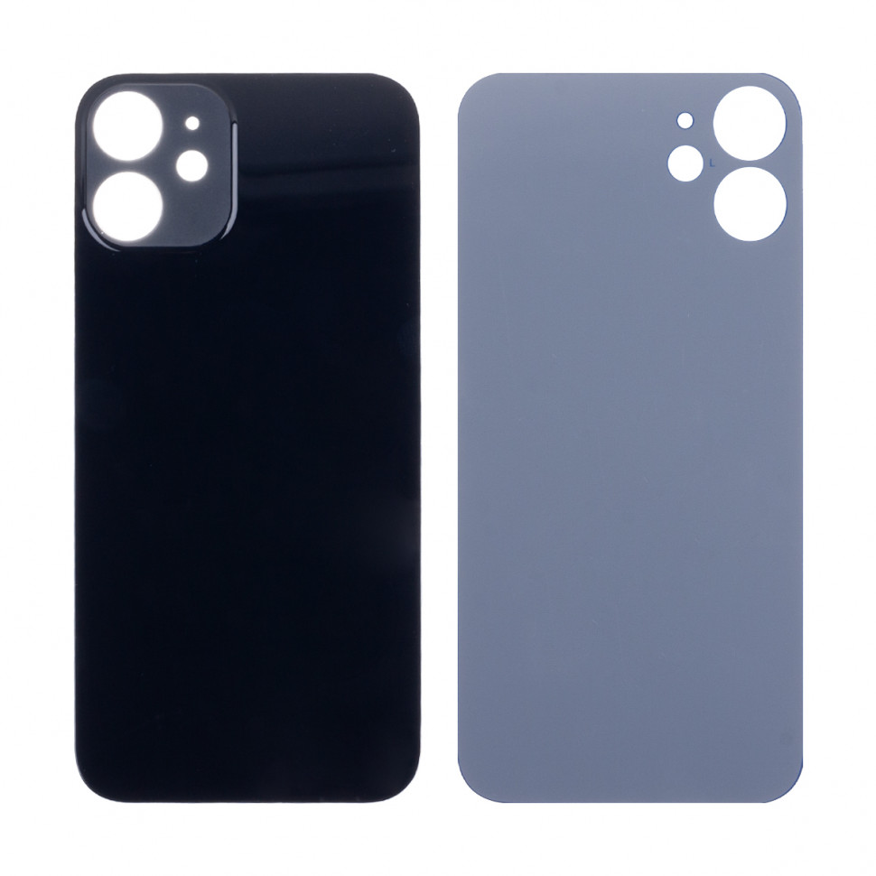 Задняя крышка для iPhone 12 mini Черный (стекло, широкий вырез под камеру, логотип) - Премиум