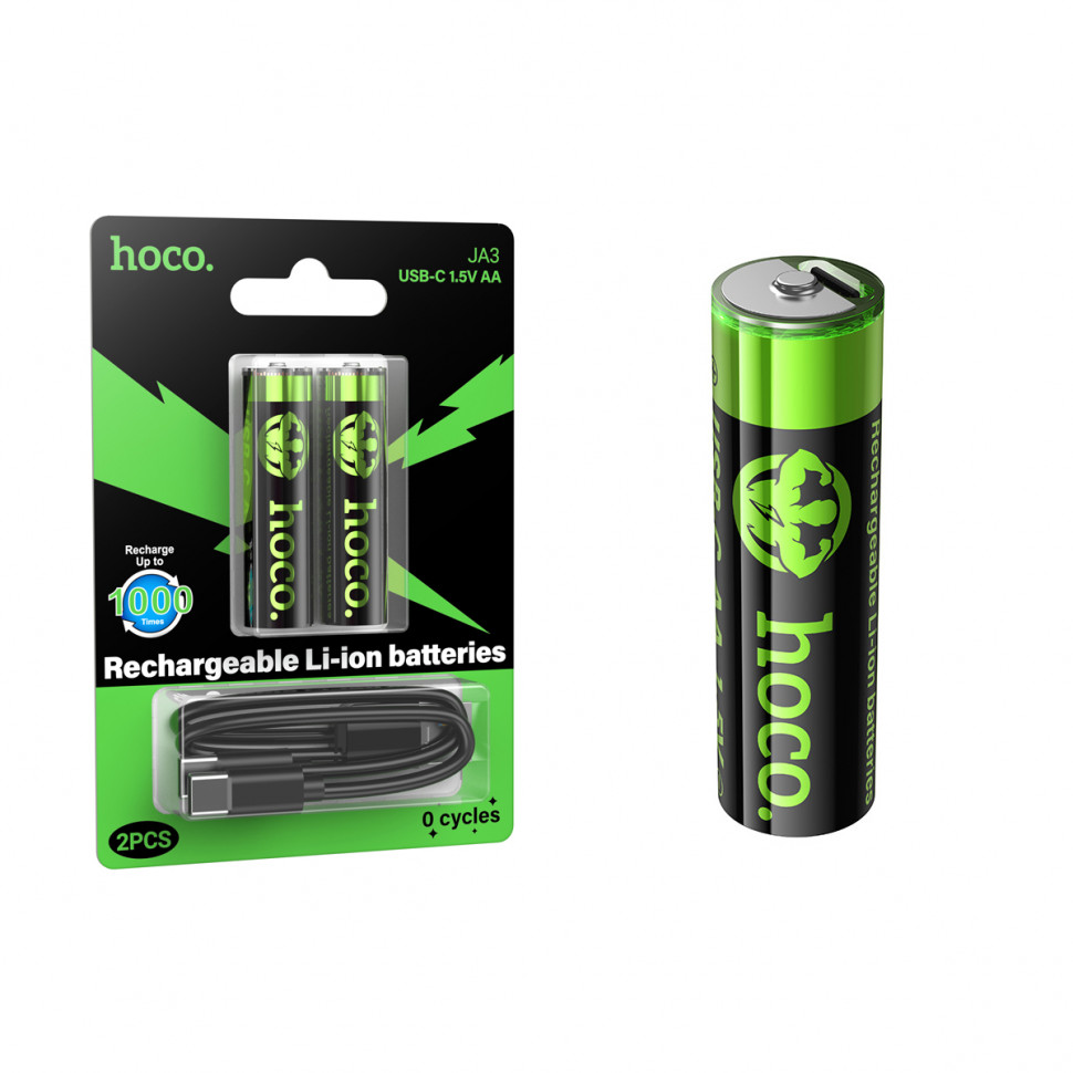 Аккумулятор "AA" Hoco Li-ion 1.5V 2100 mAh (2 шт, перезаряжаемые, зарядка через Type-C)