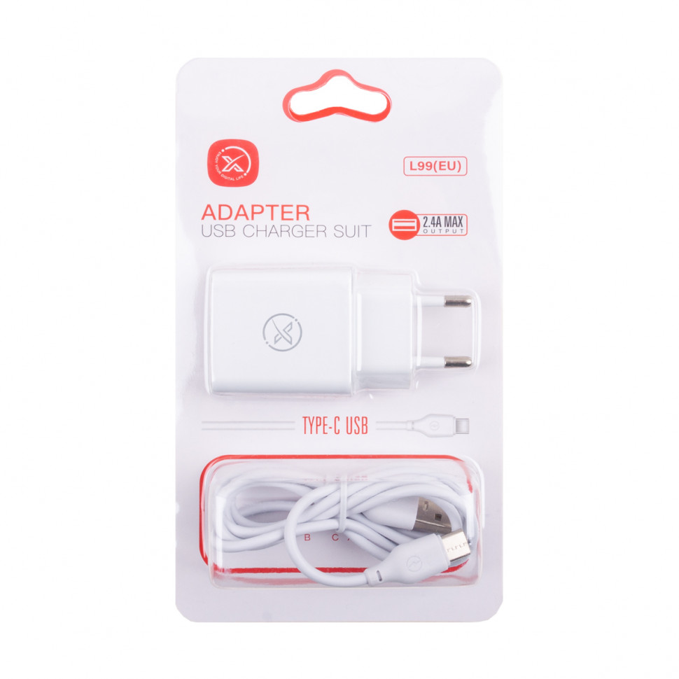 СЗУ USB XO L99 (12W, кабель Type-C) Белый