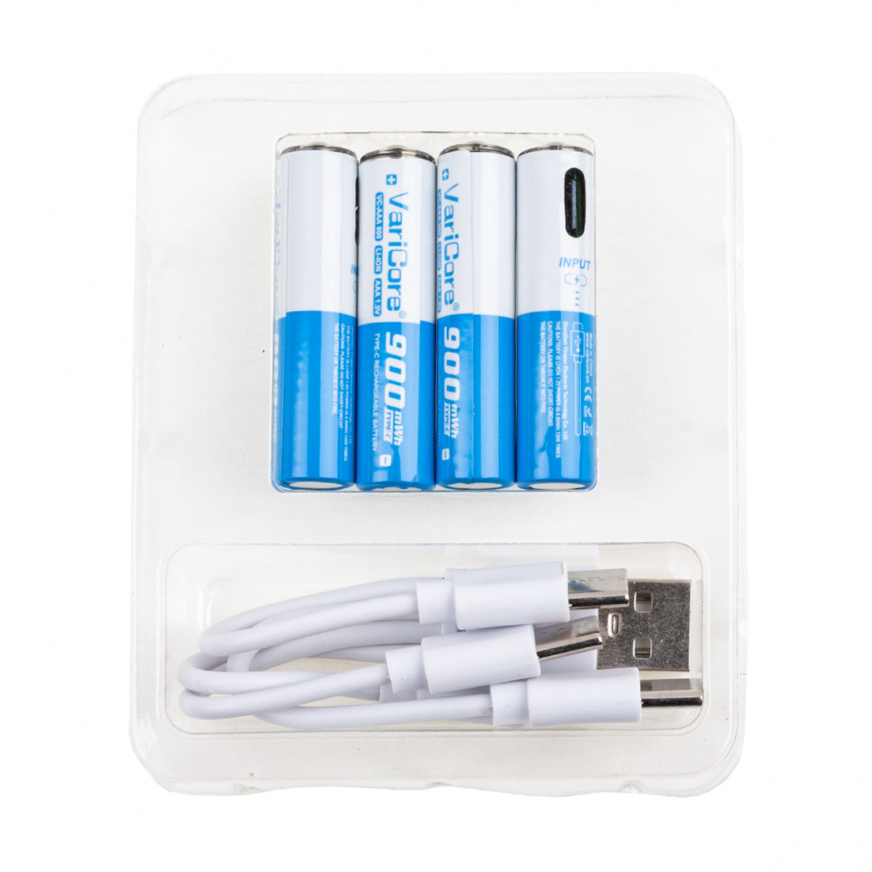 Аккумулятор "AAA" VariCore Li-ion 1.5V 600 mAh (4 шт, перезаряжаемые, зарядка через Type-C)