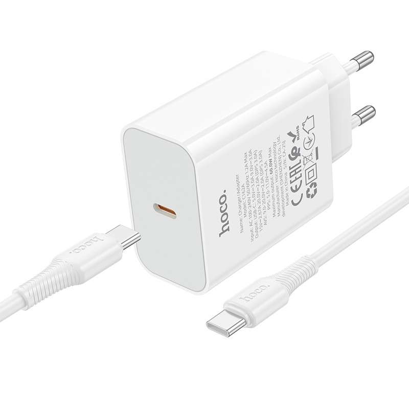 СЗУ Type-C Hoco C162A (40W, PD, кабель Type-C-Type-C) Белый