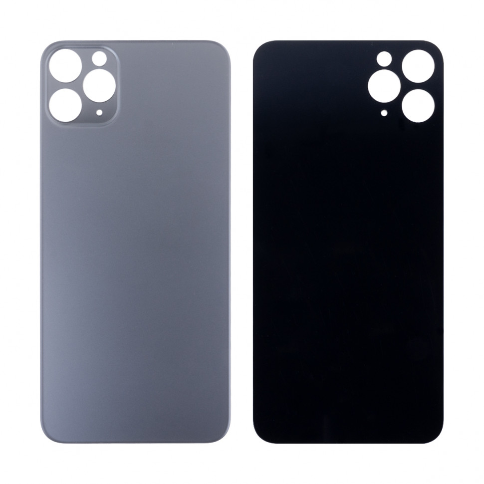 Задняя крышка для iPhone 11 Pro Max Серый (стекло, широкий вырез под камеру, логотип) - Премиум