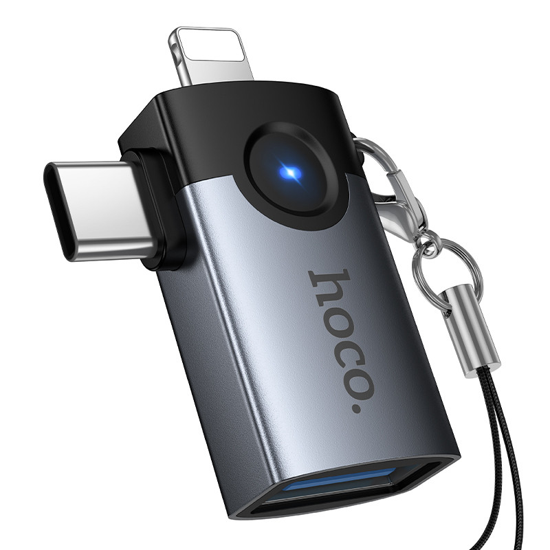 Адаптер Lightning + Type-C - USB Hoco UA46D Серый