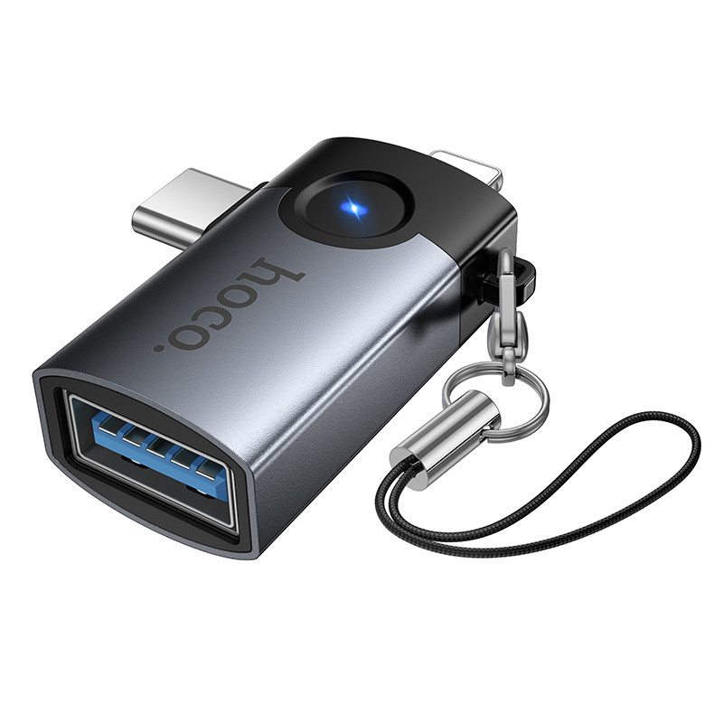 Адаптер Lightning + Type-C - USB Hoco UA46D Серый