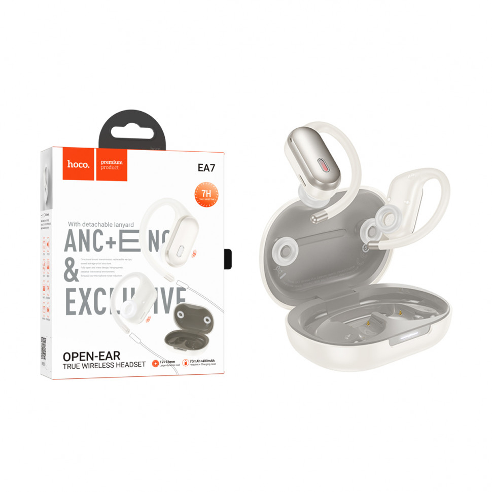 Беспроводные наушники Bluetooth Hoco EA7 (TWS, накладные с ушным креплением, ANC/ENC) Белый