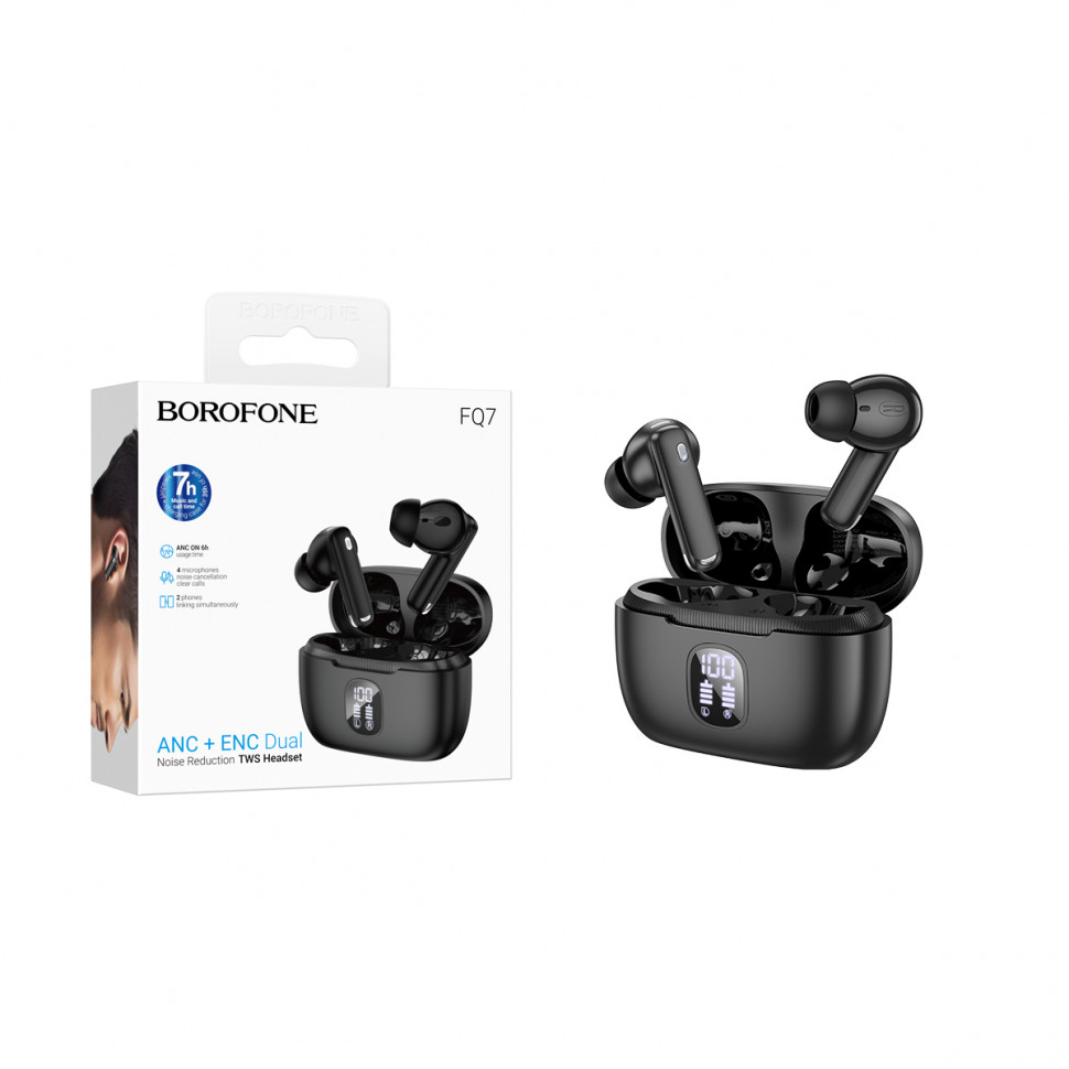 Беспроводные наушники Borofone FQ7 (TWS, вакуумные, с дисплеем, ANC) Черный
