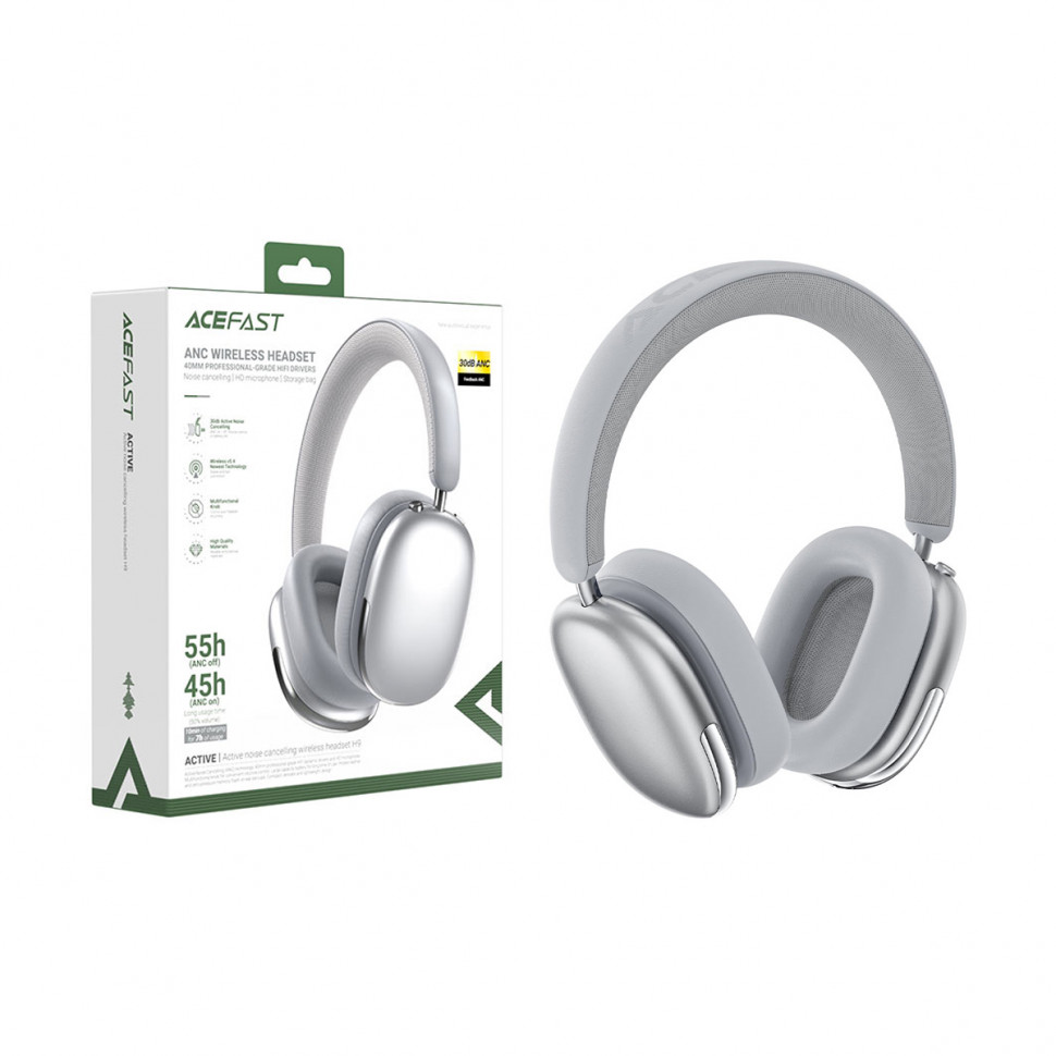 Беспроводные наушники Bluetooth Acefast H9 (накладные, ANC) Серебро