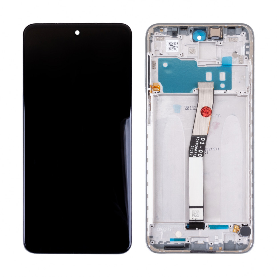 Дисплей с рамкой для Xiaomi Redmi Note 9S/9 Pro Серебро Оригинал