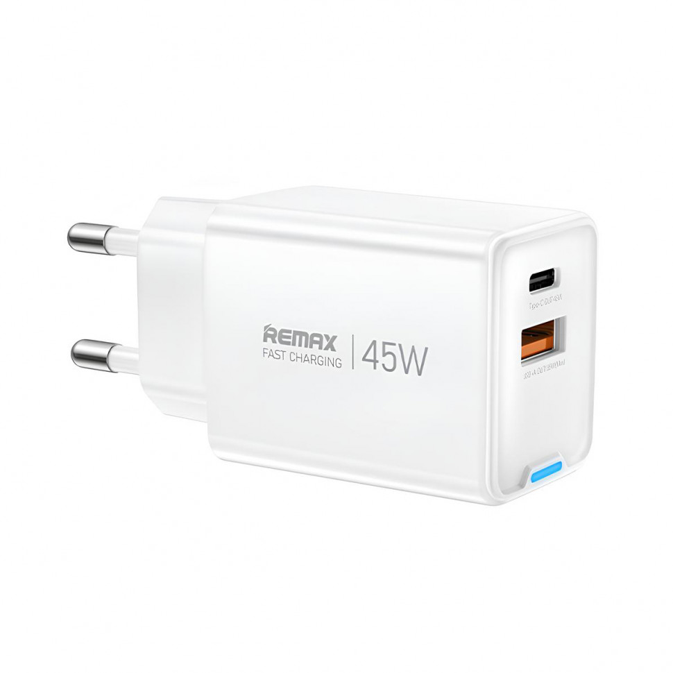 СЗУ USB/Type-C Remax CA05 (45W, QC4.0, PD, 2 порта, GaN) Белый
