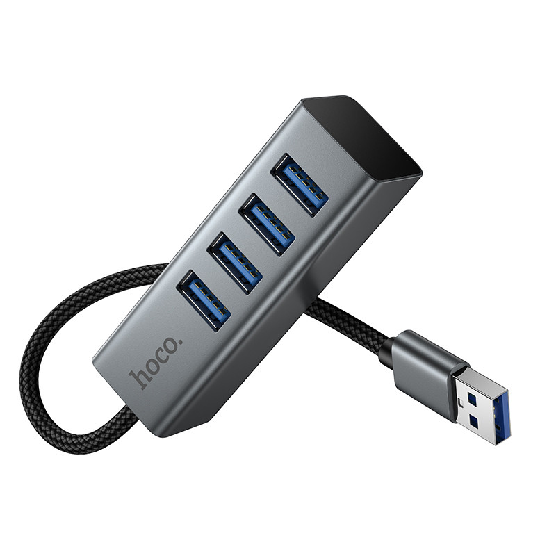 Адаптер USB + 4xUSB 3.0 Hoco HB1B Серый