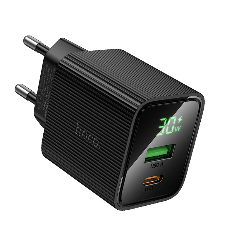 СЗУ USB/Type-C Hoco CS84A (30W, QC3.0, PD, 2 порта, с дисплеем) Черный