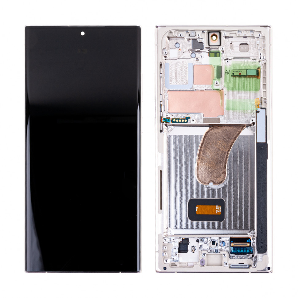 Дисплей с рамкой для Samsung S918B (S23 Ultra) Бежевый Оригинал (SP)