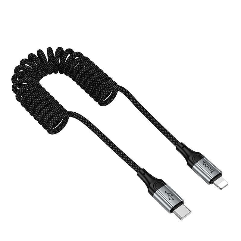 Кабель Type-C - Lightning Hoco X121 (3A, 27W, PD, 1.5 м, пружина) Черный