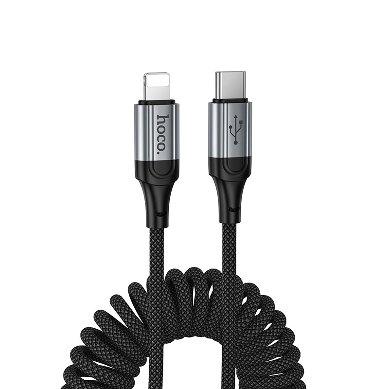 Кабель Type-C - Lightning Hoco X121 (3A, 27W, PD, 1.5 м, пружина) Черный
