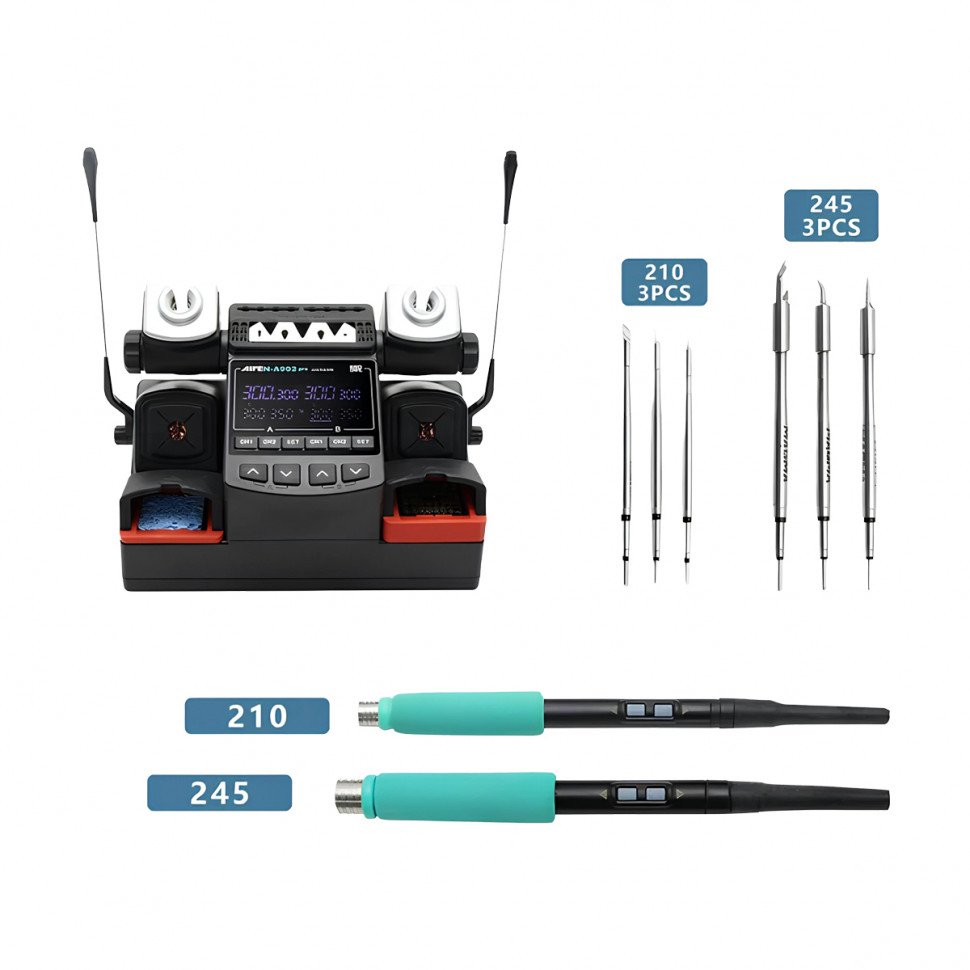 Паяльная станция Aifen A902 Pro (T115/T210/T245) (350W, 2 канала, 2 ручки + 6 жал)