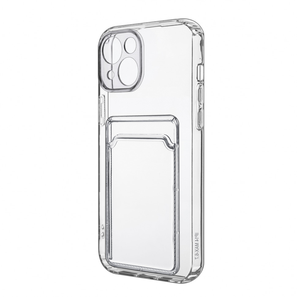 Чехол-накладка для iPhone 14 Plus (с защитой камеры, карманом для карт, прозрачный)