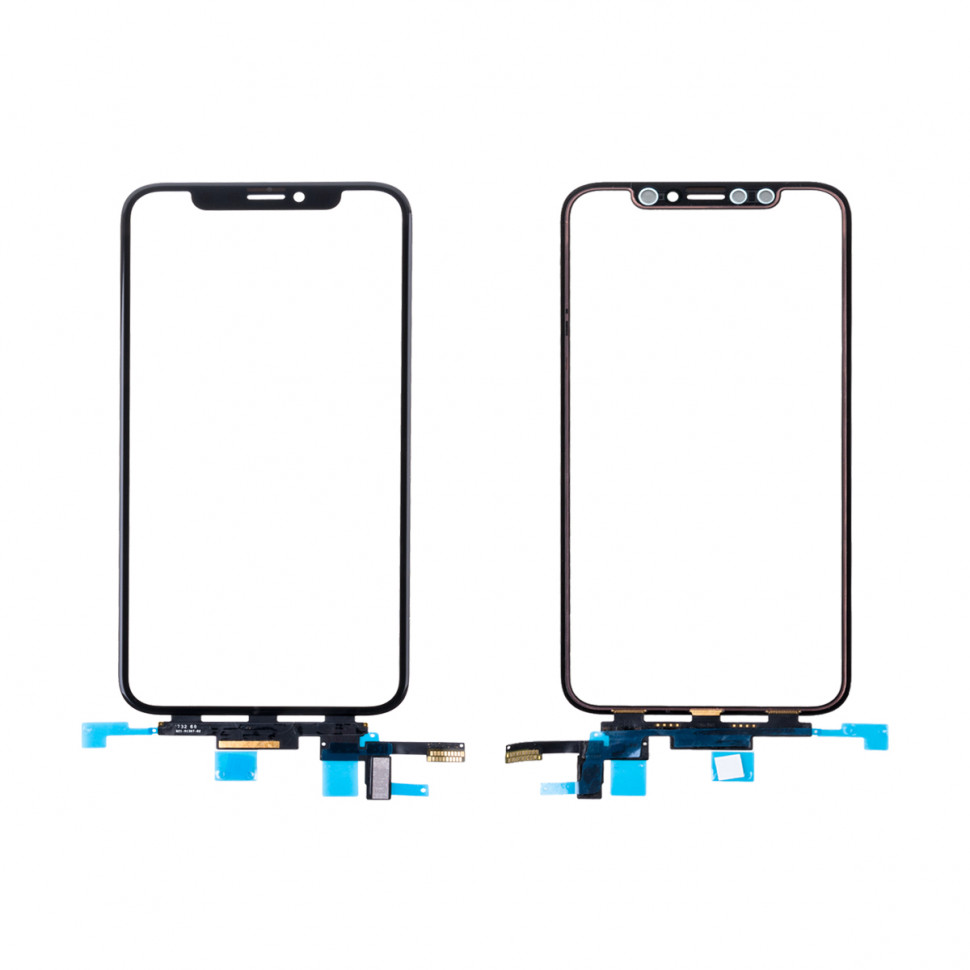 Стекло для iPhone X с OCA пленкой с тачскрином Черный Оригинал (Mitsubishi)