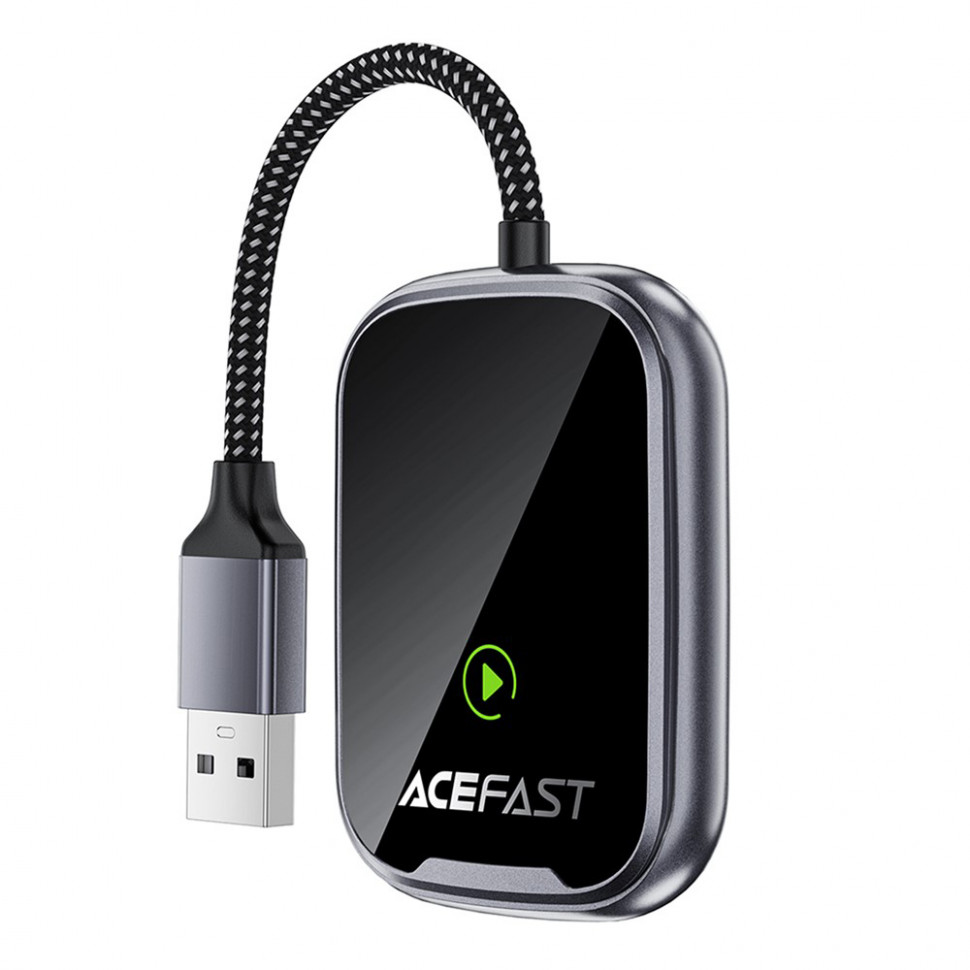 Адаптер USB Acefast QC1 (CarPlay/Android Auto, беспроводной, с адаптером Type-C) Серый