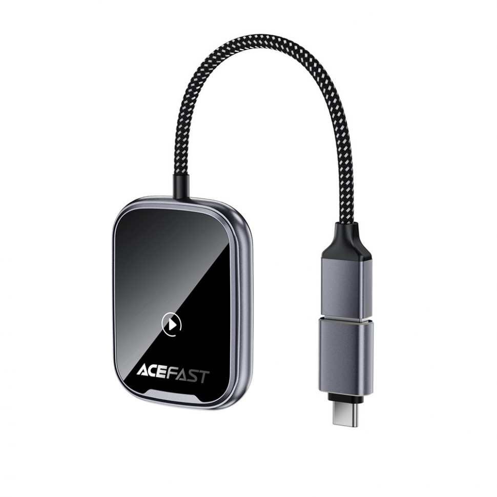 Адаптер USB Acefast QC1 (CarPlay/Android Auto, беспроводной, с адаптером Type-C) Серый