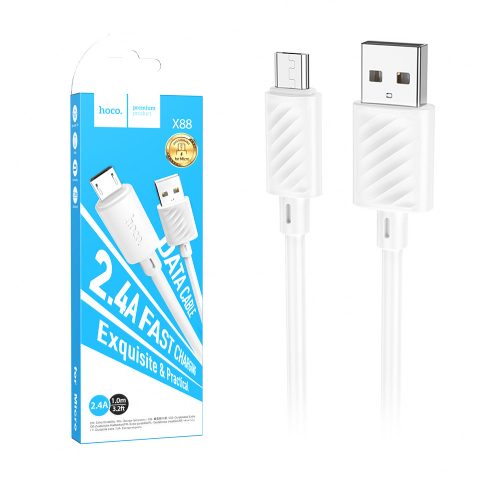 Кабель USB - MicroUSB Hoco X88 (2.4A) Белый