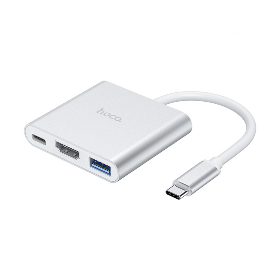 Адаптер Type-C (PD) + USB 3.0 + HDMI (HDTV) Hoco HB14 Серебро