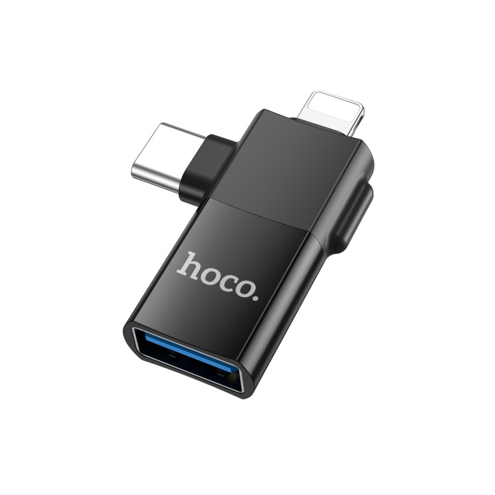 Адаптер Lightning + Type-C - OTG Hoco UA17 Черный