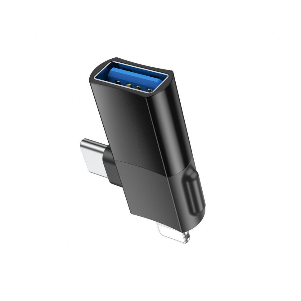 Адаптер Lightning + Type-C - OTG Hoco UA17 Черный