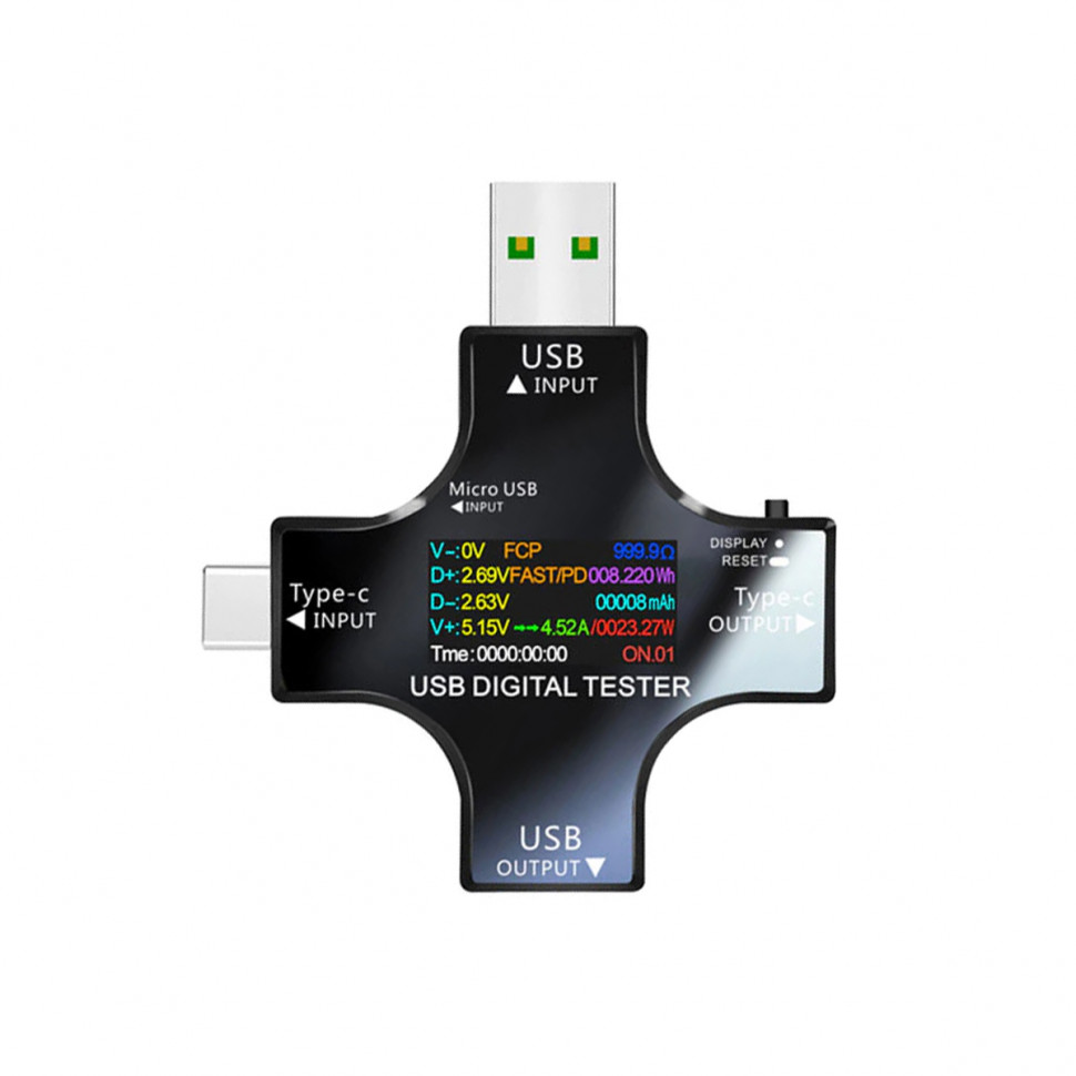 Тестер зарядного устройства многофункциональный 12 в 1 (USB - USB/Type-C/Micro)
