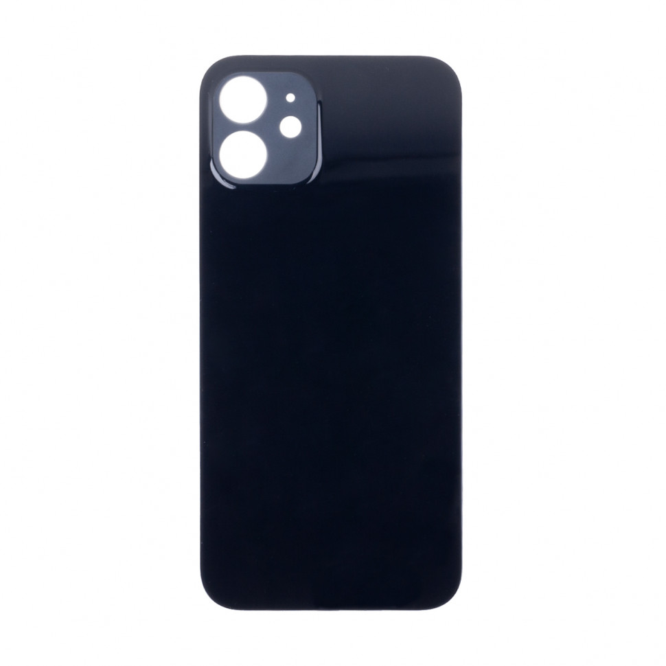Задняя крышка для iPhone 12 Черный (стекло, широкий вырез под камеру, логотип) - Премиум